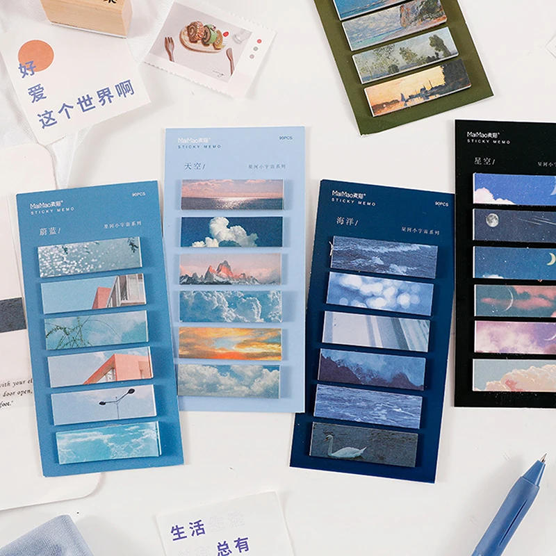 

90 Sheets/set INS Style Fancy Scenery Self-Adhesive Sticky Notes Memo Pad