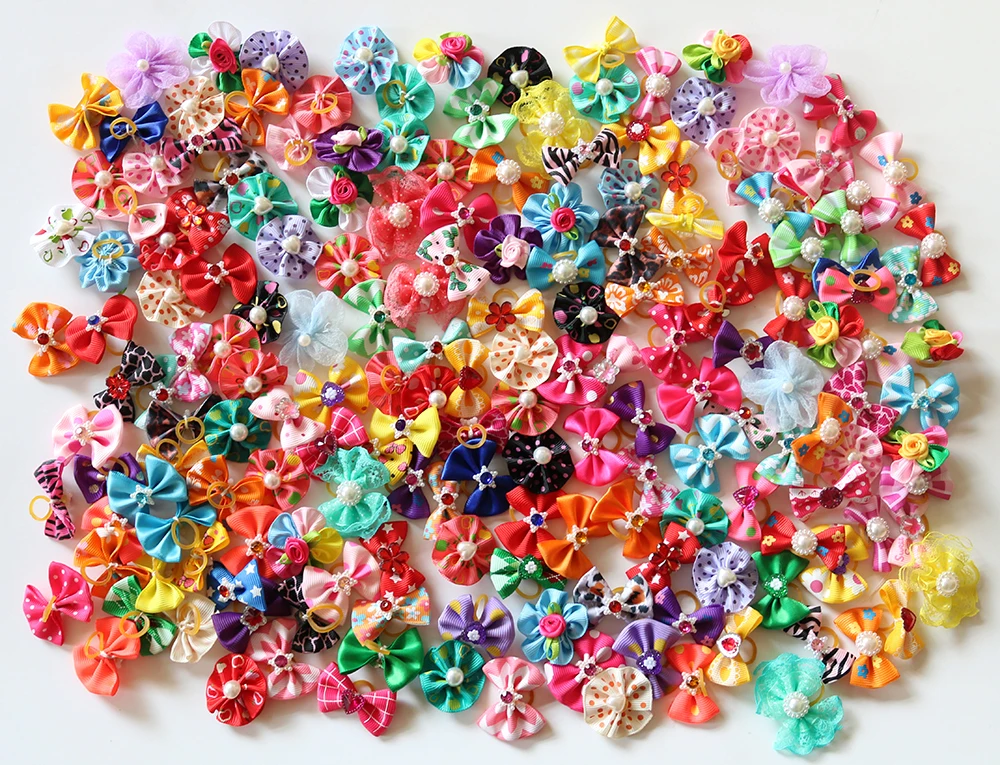 100 шт. домашних животных собака Уход за лошадьми Луки Стразы Жемчуг заколки для