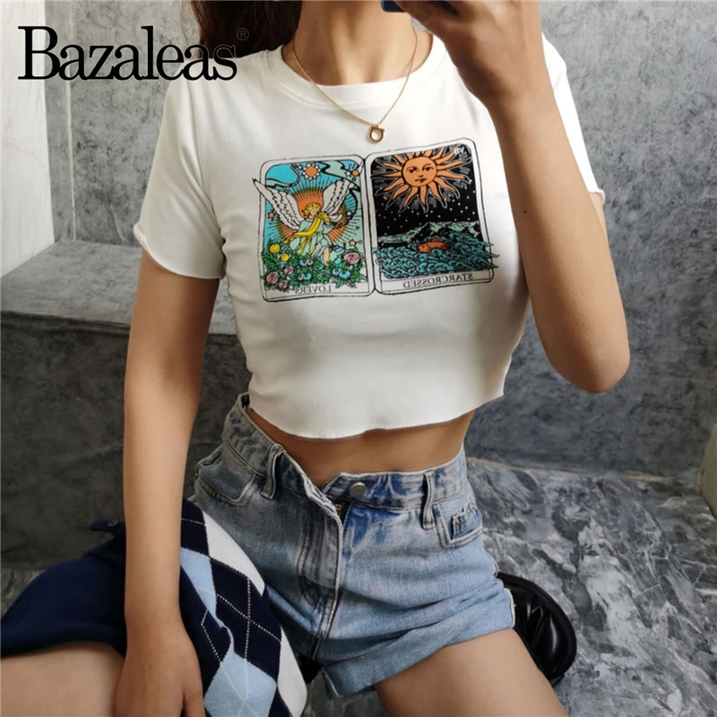 Bazaleas harajuku Готическая белая женская футболка с принтом любит укороченная женский