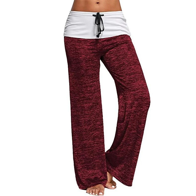 Spring Plus Size Loose Pants Women Patchwork Mid-waist Drawstring Yoga Wide Leg Trousers Female Outdoor Sports Casual Pant