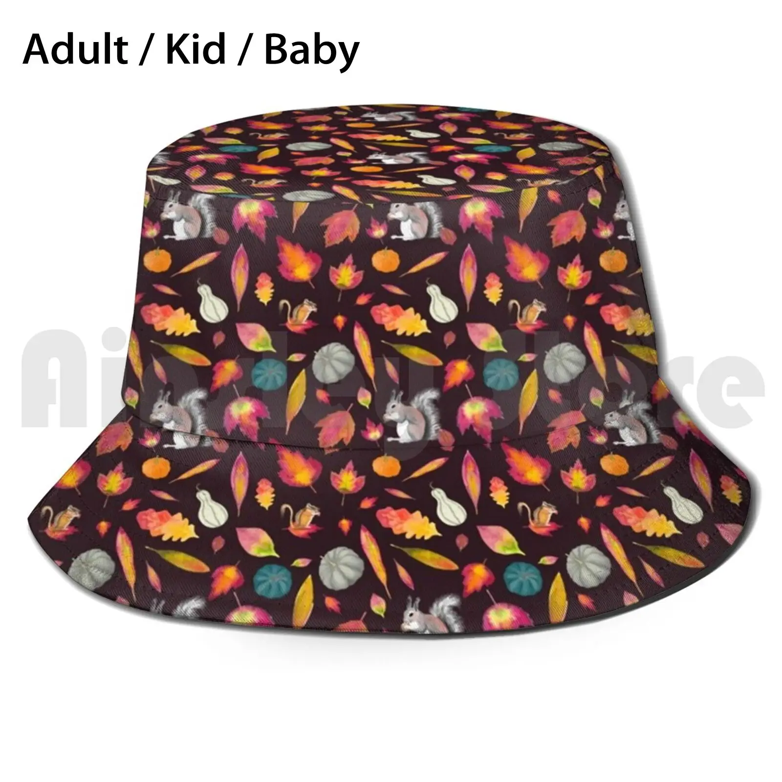 

Fall Fest Pattern - Squirrels , Leaves And Pumpkins Sun Hat 1341 Bucket Hat Watercolor Pattern Fall