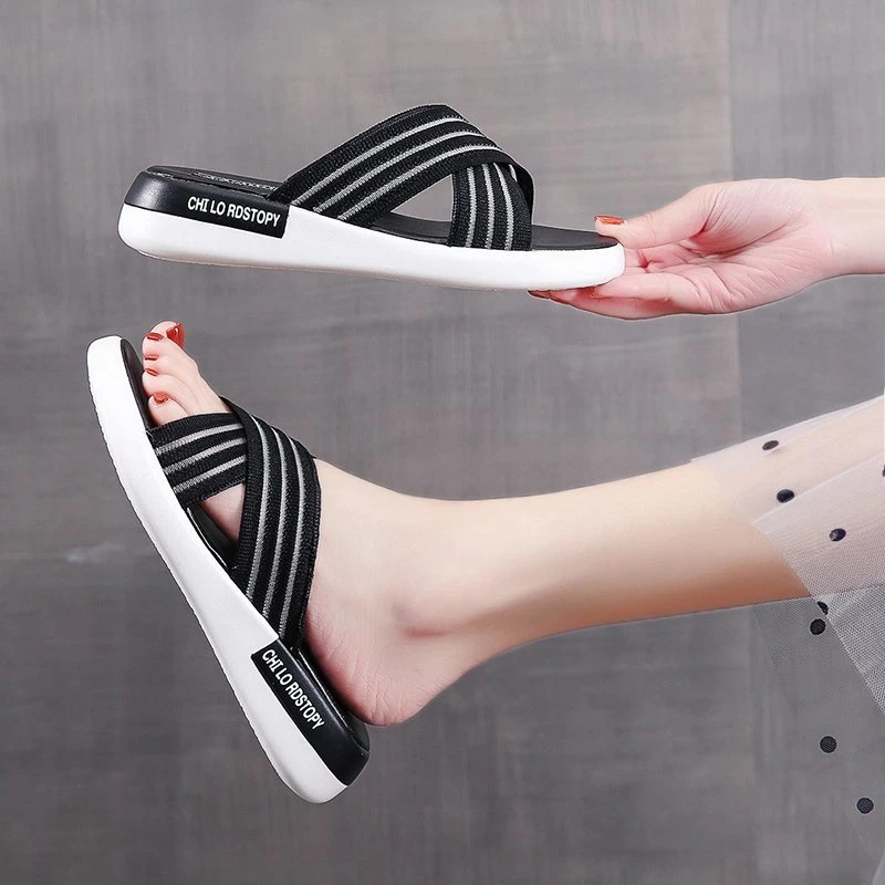 

Slippers Casual Summer Women's Shoes Pantofle Slides Med Platform Luxury Flat 2021 PU Fashion Basic Rubber Fabric Cotton