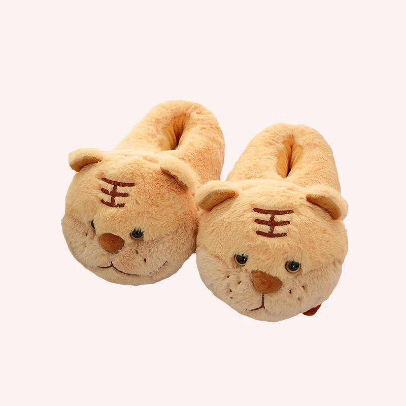 

Millffy cute warm tiger slipper brown big cat animal winter Home Floor Soft animal Slippers Female slipper Girls Winter shoes