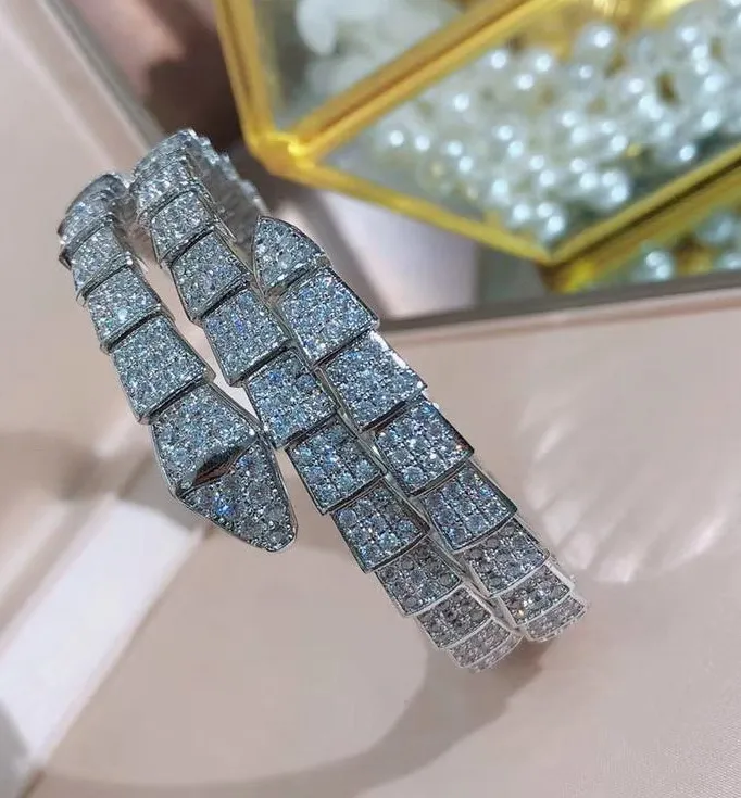 Абсолютно новые женские аксессуары из цирконов S925 серебро bijoux femme двойной обруч змея манжеты браслет adjsutable ювелирные изделия