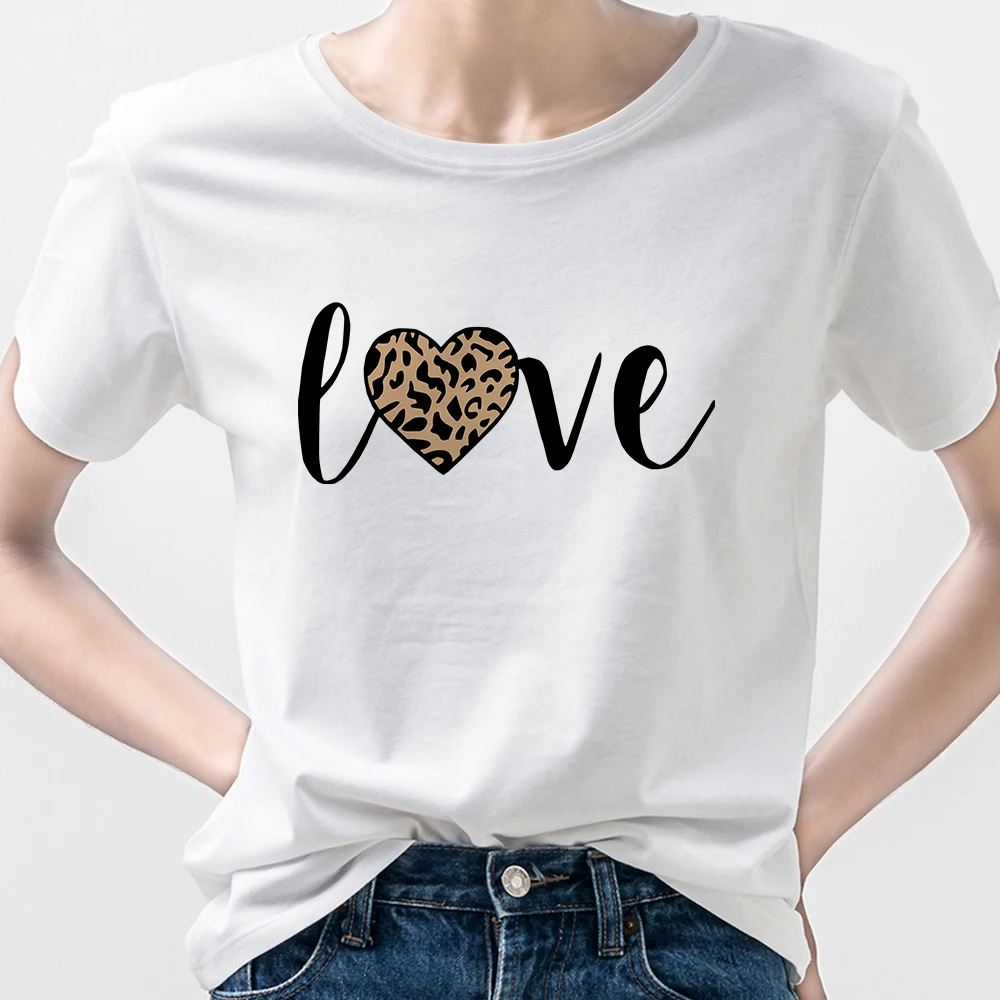 

Summer Valentine's Day Kawaii Woman T-shirt Love Letter Printed Fashion Short Sleeve Modern Girl Breathable Casual Design Top