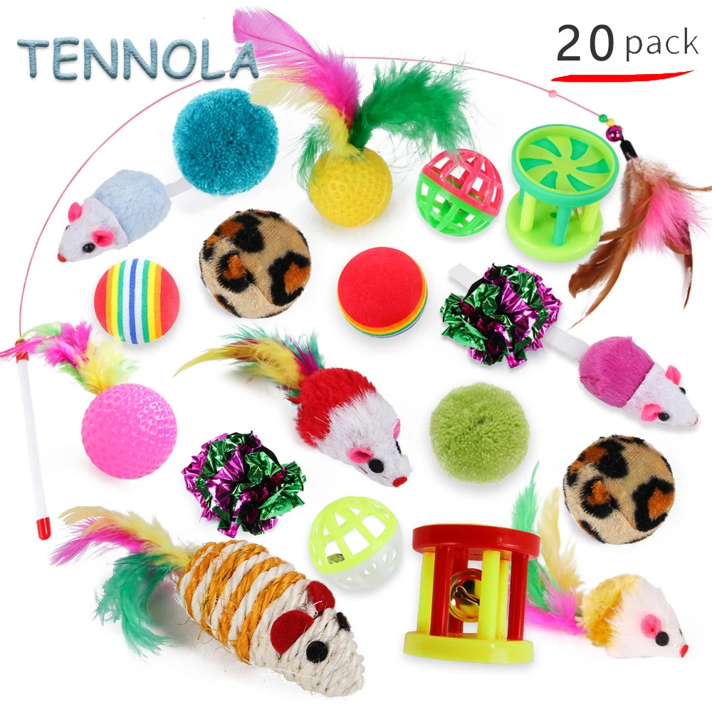 

15/20Pcs Cat Toys Kit Cute Mini Soft Fleece False Mouse Collapsible Tunnel Cat toy Fun Channel Feather Ball Variety Cat Supplies