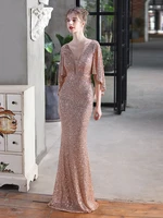 cape sleeve v neck cocktail dress sequins mermaid women party dress elegant occation robe de soriee shinning prom gowns