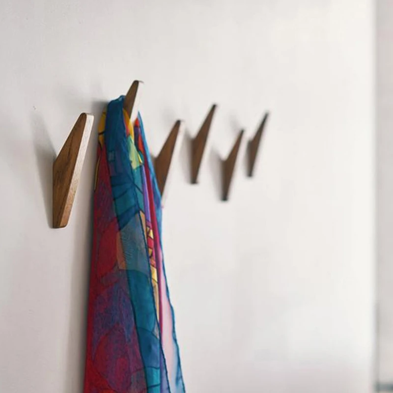 

8 Pcs Natural Wood Clothes Hanger Wall Mounted Coat Hook Decorative Key Holder Hat Scarf Handbag Storage Hanger Bathroom