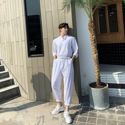 

Summer New Rompers Suit Japanese Men's Retro Shirt Stand Collar Thin Linen Arts And Culture Long-sleeve Cotton Linen Outerwear
