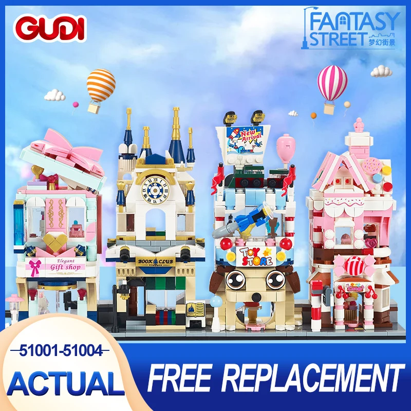 

Детские игрушки GUDI 51001-51004, серии фэнтези, улица, леденцы, собранный дом, интеллектуальное здание