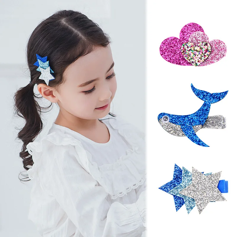 

Glitter Sequined Hairpins Hair Rope Baby Hair Clips Cartoon Animals Children Hair Accessories Cute Star Heart Elastic Hair Bands