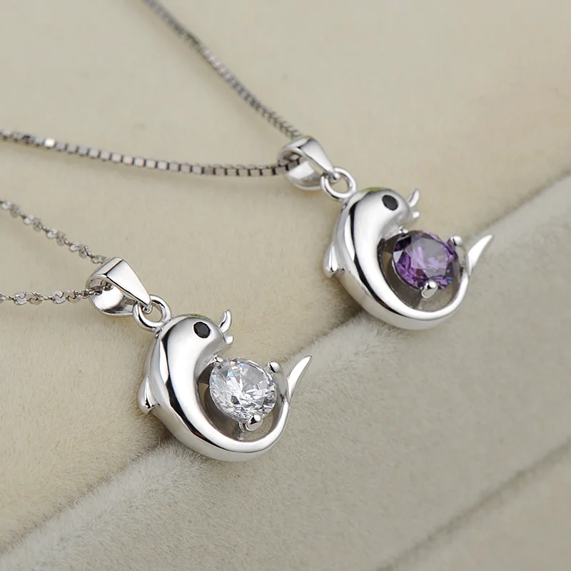 Ожерелье из стерлингового серебра подвеска с изображением дельфина циркония