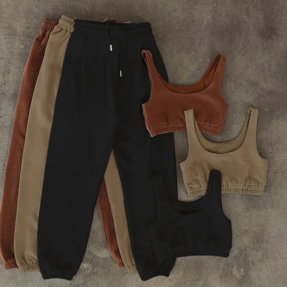 

Oeak 2 Piece Set Sports Crop Tops With Pants Sweatshirt Women Set Loose Sweatpants Baggy Pants Tracksuit Streetwear Joggers