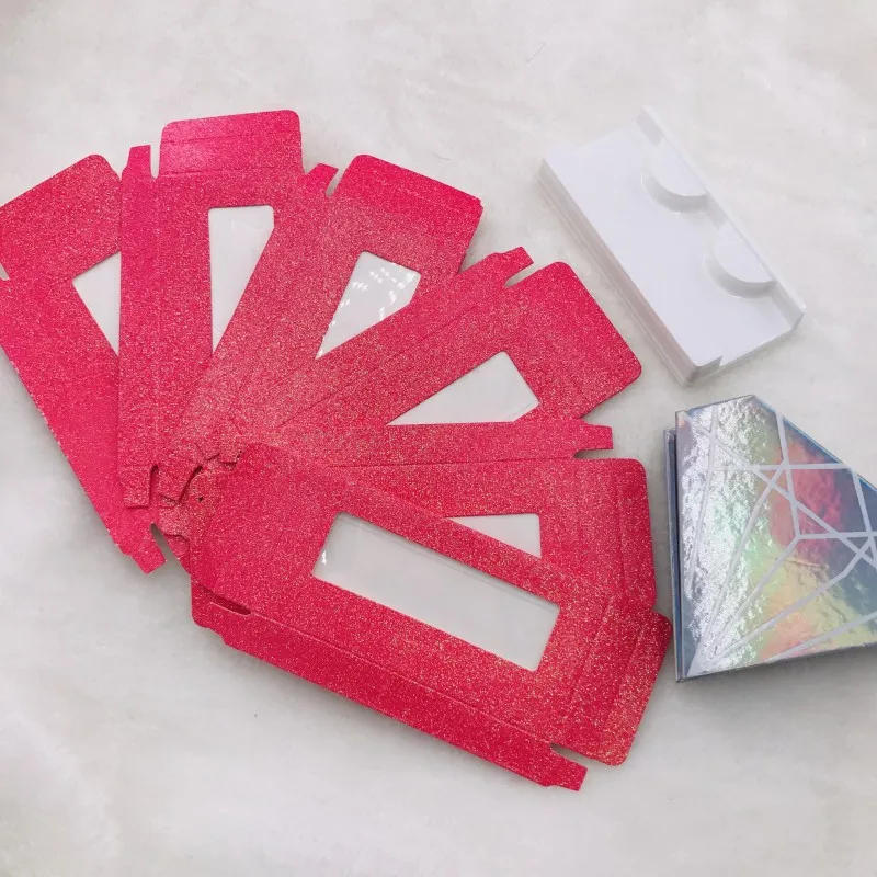 Пустая коробка для ресниц индивидуальная фирменная розовая блестящая пленка