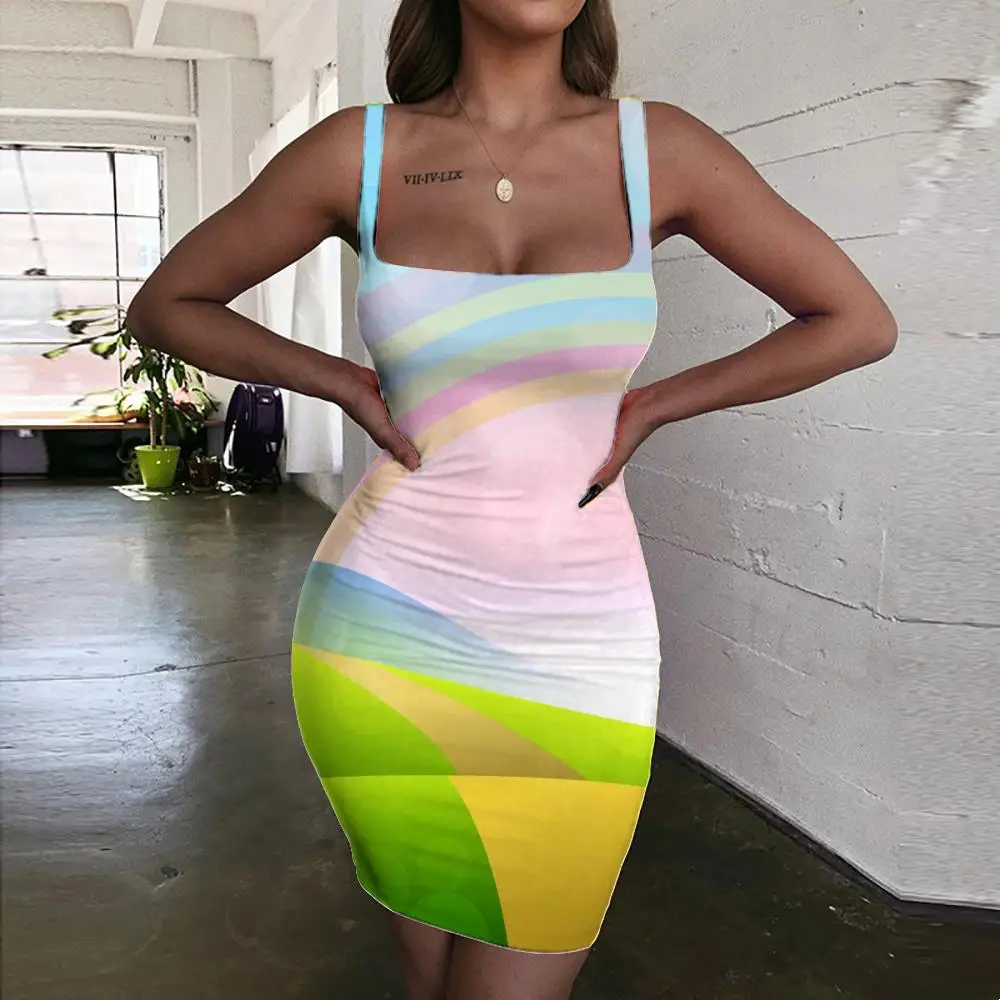

KYKU Rainbow Dress Women Flowers Vestido Sexy Colorful 3d Print Street Ladies Dresses Womens Clothing Mini Evening New