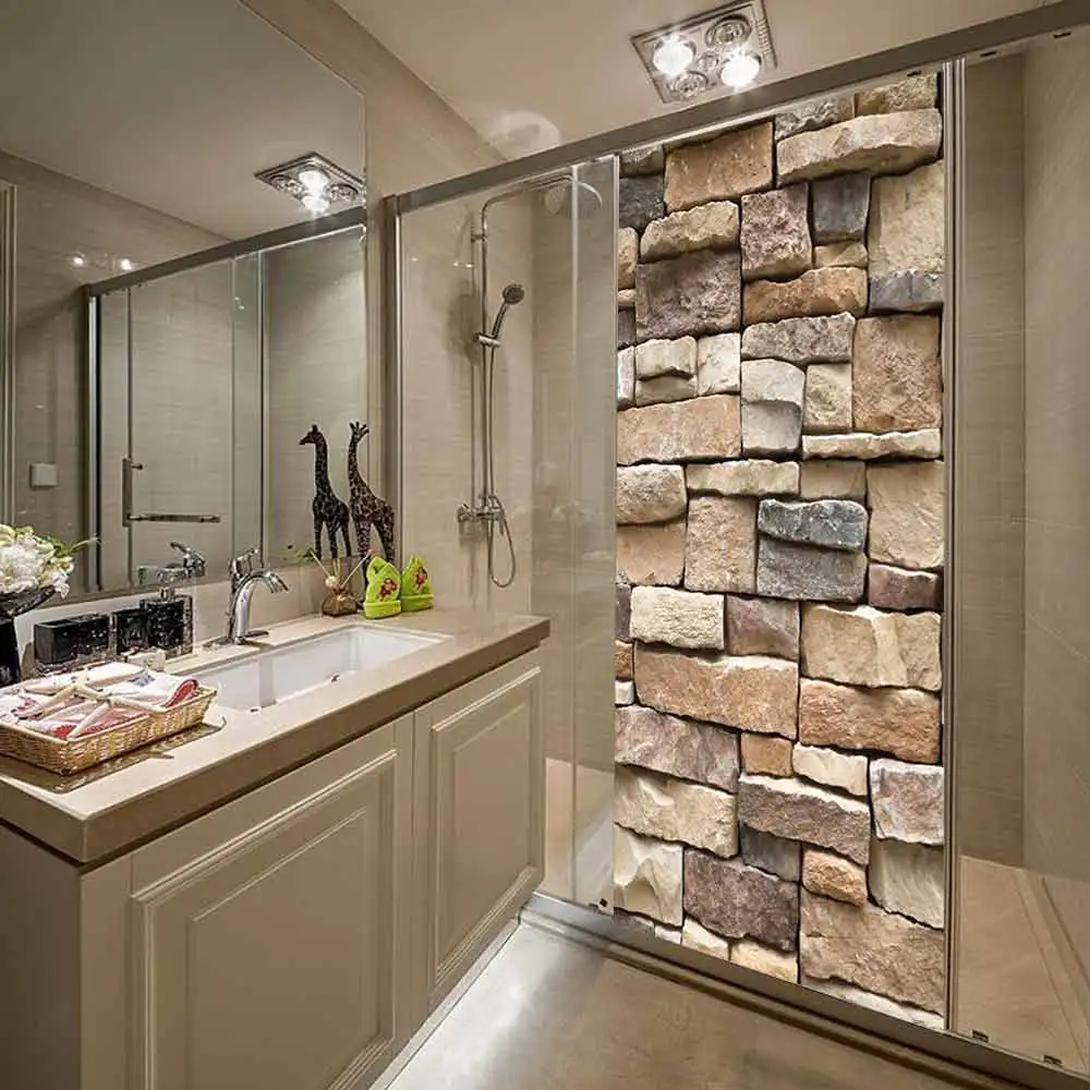 

3D stone wall door decoration PVC living room bedroom waterproof self-adhesive door stickers renovation wall stickers