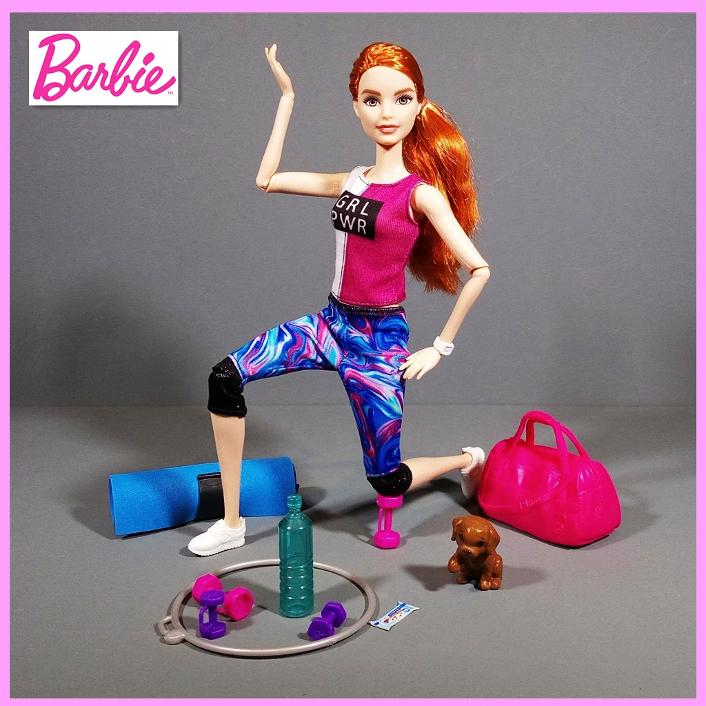 

Genuine Barbie Brand 18 Inch Fitness Doll Red-Haired with Puppy Playset GJG57 Kids Toy Birthday Present For Girl Brinquedo