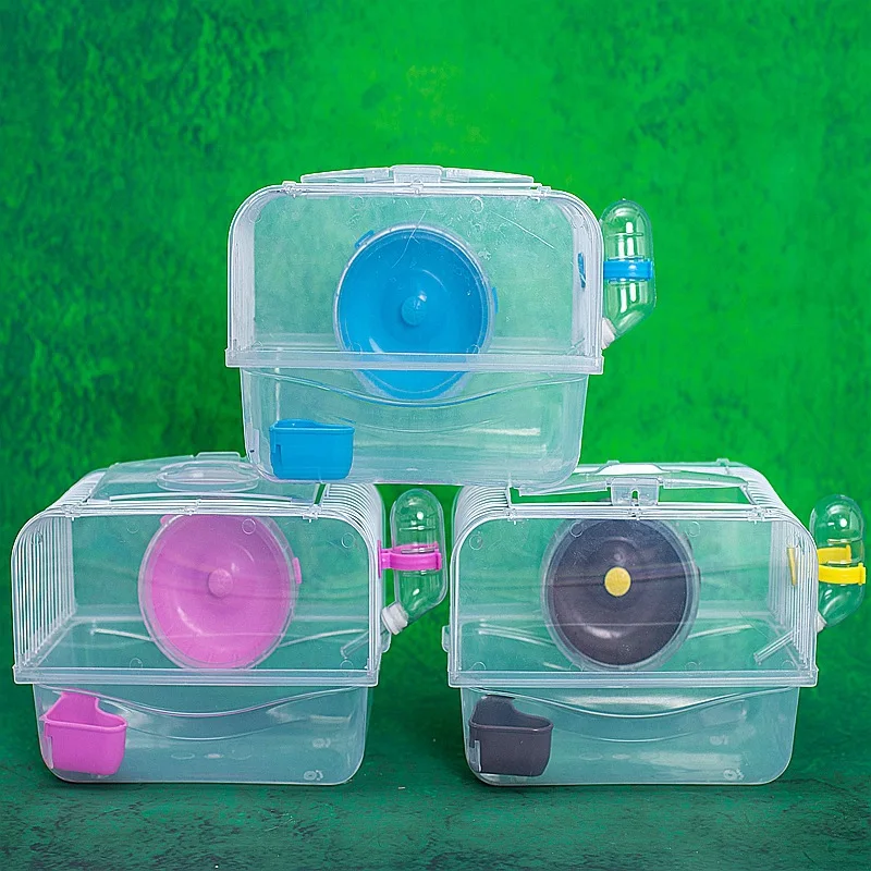 

Hamster Cage with Running Wheel Food Container Water Bottle Chinchilla Cave Guinea Pig Hedgehog Skylight House Hamster Supplies