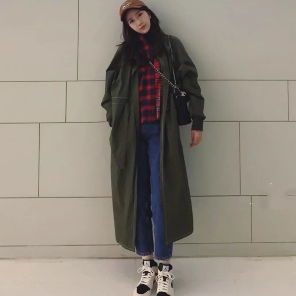 

Женский плащ, Новинка осени и зимы 2021, клетчатый плащ из двух частей с имитацией строчки, двубортный длинный плащ с поясом