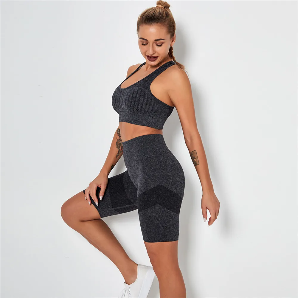

Women Sport Yoga Sets 2 Piece Crop Top Bra Shorts Seamless Leggings Sportsuit Workout Outfit Active Fitness Gym Wear