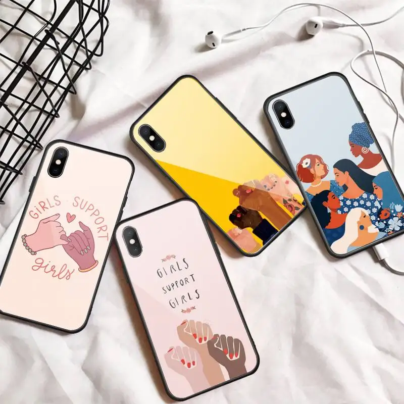

Girls support girls Art illustration Phone Case Tempered glass For iphone 6 7 8 plus X XS XR 11 12 13 PRO MAX mini