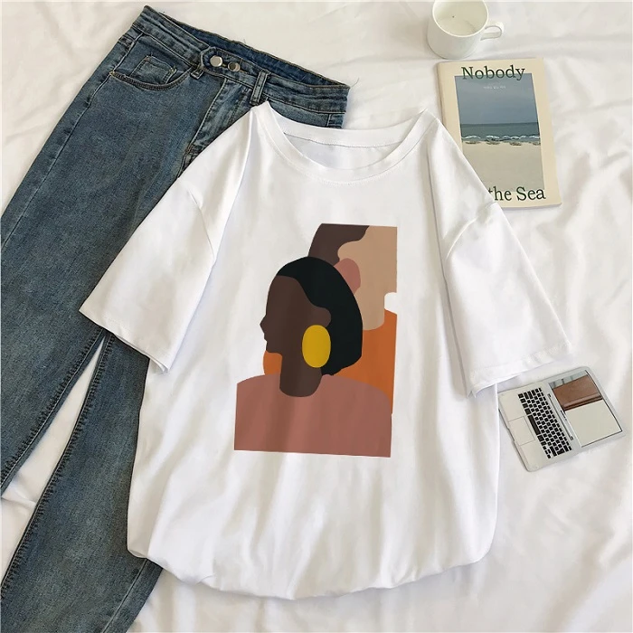 Женская винтажная свободная футболка с коротким рукавом и круглым