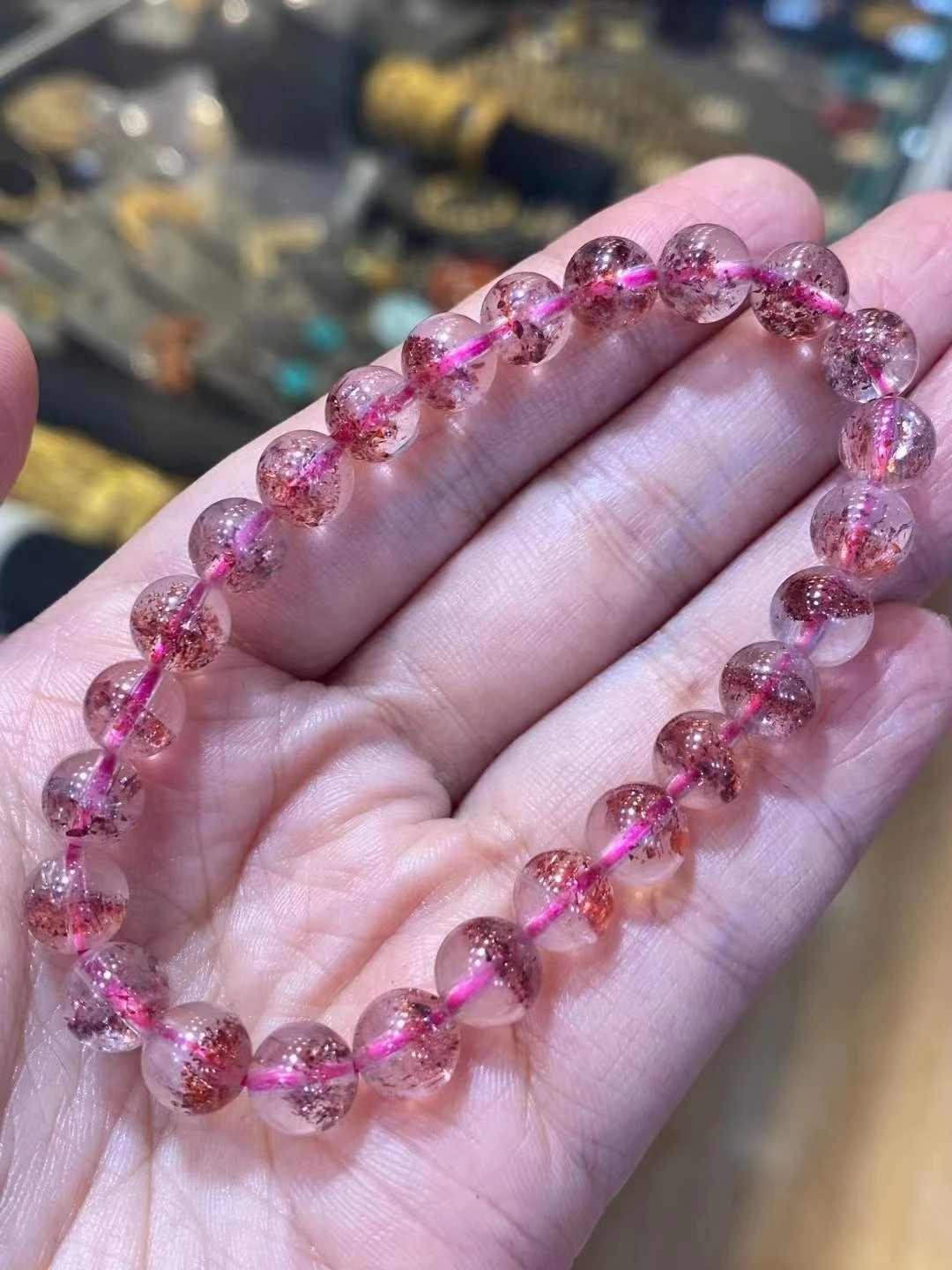 

Genuine Natural Lepidocrocite Quartz Red Super Seven 7 Bracelet 7.2mm Clear Round Beads Stretch Crystal Fashion Stone AAAAA