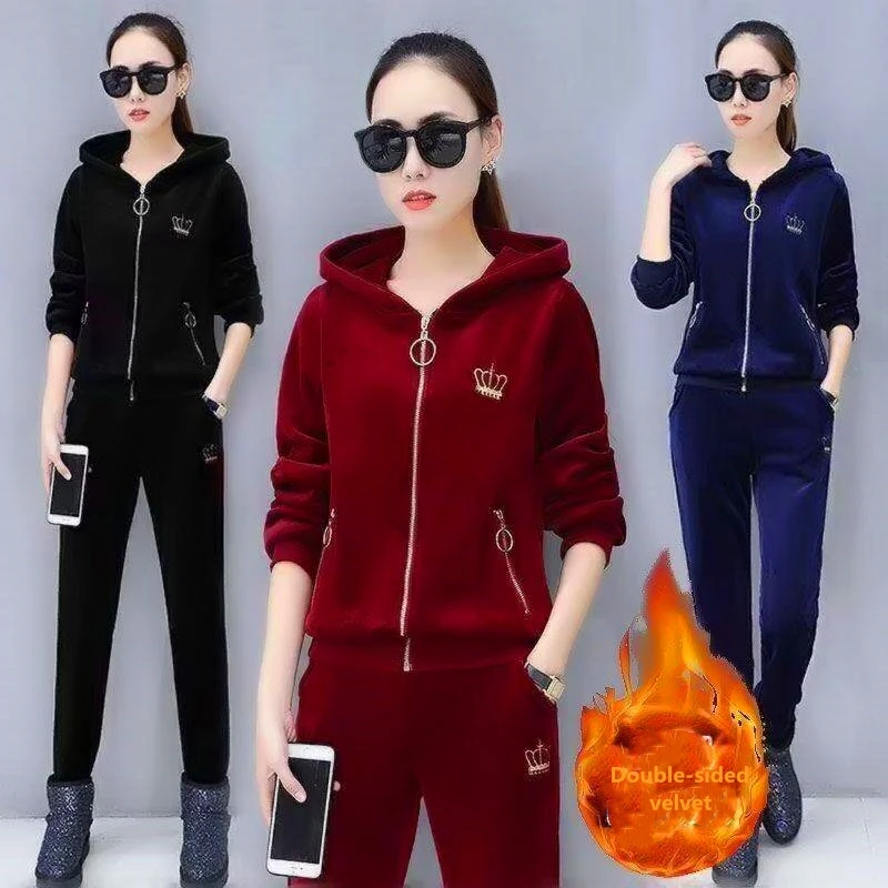 Женские хлопковые флисовые тренировочные костюмы однотонный флисовый