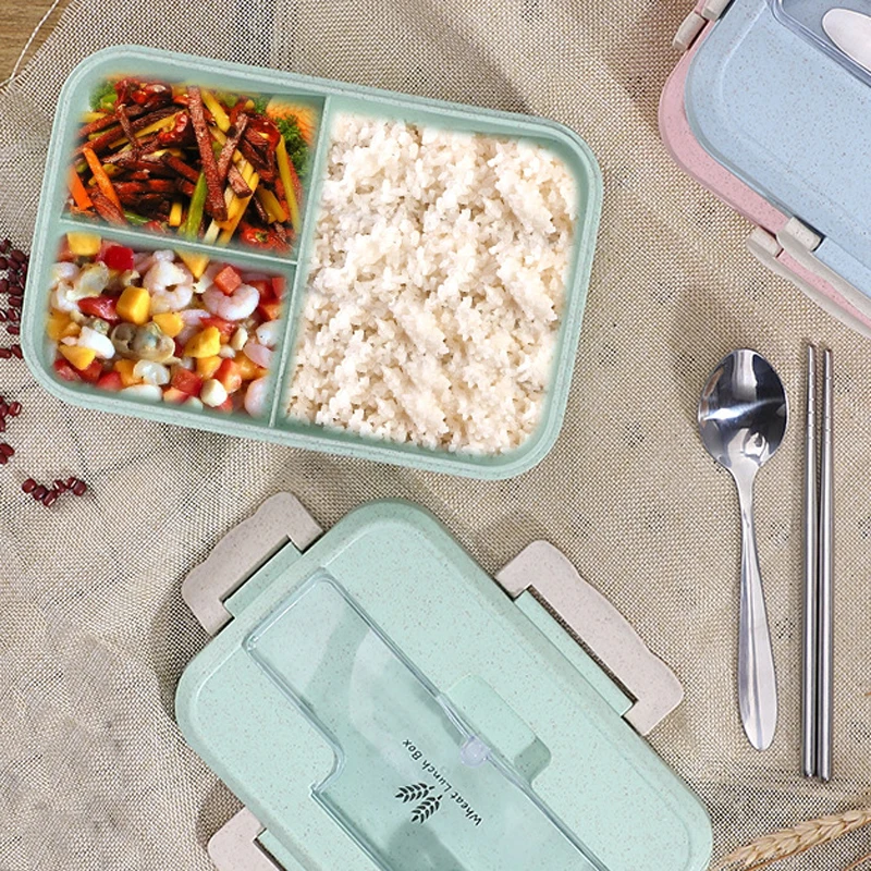 Пшеничная солома Bento Box для взрослых Детский пищевой контейнер Ланч-бокс термо-бокс герметичный Lancheira отсек для духовки переносной
