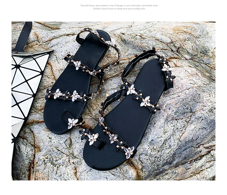 Women Sandals Bling Crystal Summer Shoes Woman Beach Flat Sandals Plus Size Flip Flop Ladies Soft Bottom Slippers Female 43