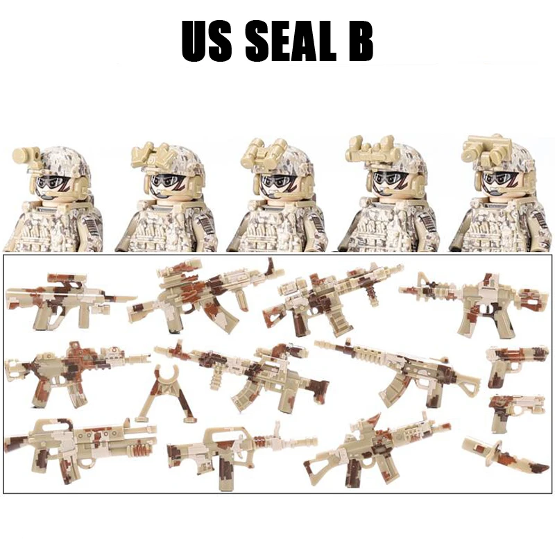 US Navy SEALS Soldier Building Blocks Military Modern Army Special Forces SWAT  Figures Gun Weapons Camouflage Vest Bricks Toys