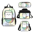 Милые сумки для книг с ланч-боксом, пенал, 3D Русалка, Kawaii школьная сумка в стиле аниме, набор, школьный рюкзак для девочек-подростков, женский рюкзак