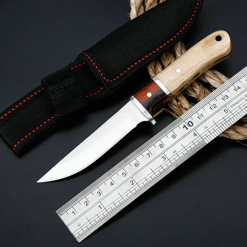 

Small Fixed Blade Knife 3Cr13Mov Steel Blade Wood Handle Outdoor Camping Hunting Hiking Diving Survival Rescue EDC Tools Knifes