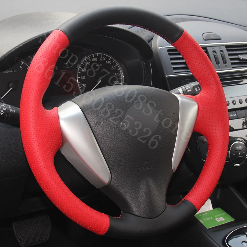 

For Volvo V90 2018-2020 Cross Country T5 AWD Ocean Race Black Leather Red Natural Leather Car Steering Wheel Cover accessories