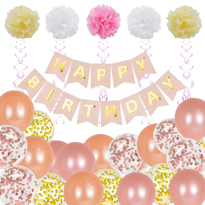 

Набор из розового золота 55 шт./компл. для дня рождения, фотолатексный шар, баннер, подарок для будущей мамы