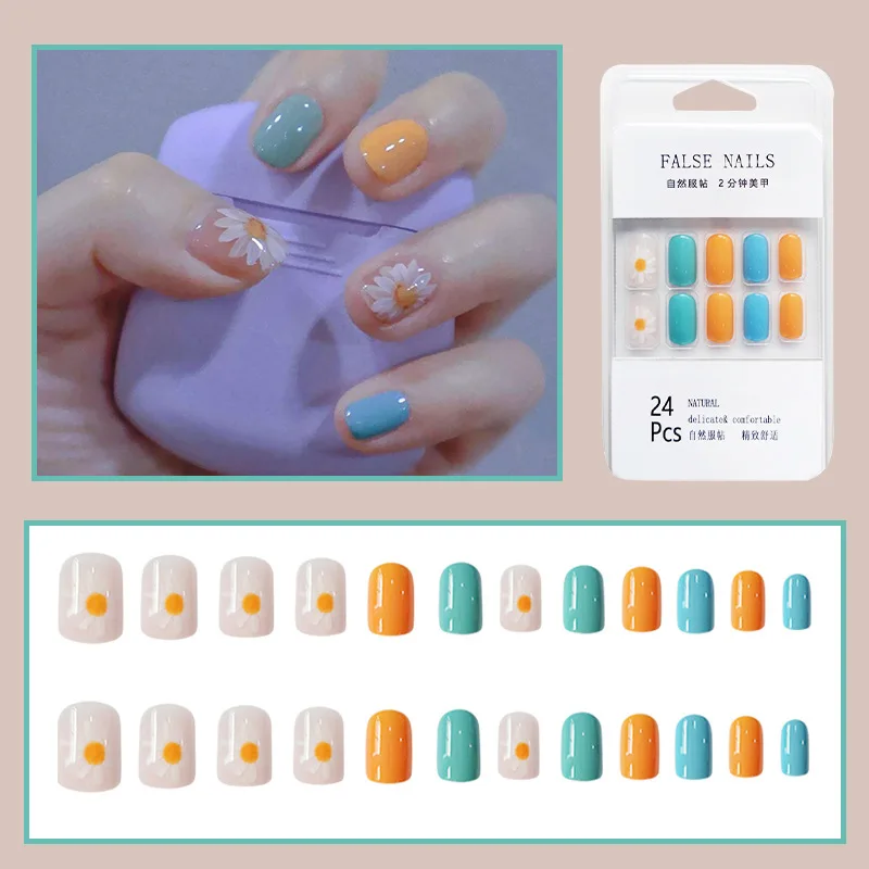 24 шт. накладные ногти с клеем дизайном полное покрытие ногтей клубничный крем
