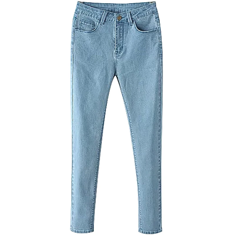 2019 new fashion women's clothing Autumn retro high waist pencil pants solid color Slim thin feet jeans stretch | Женская одежда