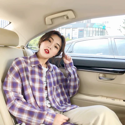 

Женские рубашки Ulzzang, японские кавайные дамские винтажные повседневные свободные клетчатые рубашки, Женская милая одежда в Корейском стиле...