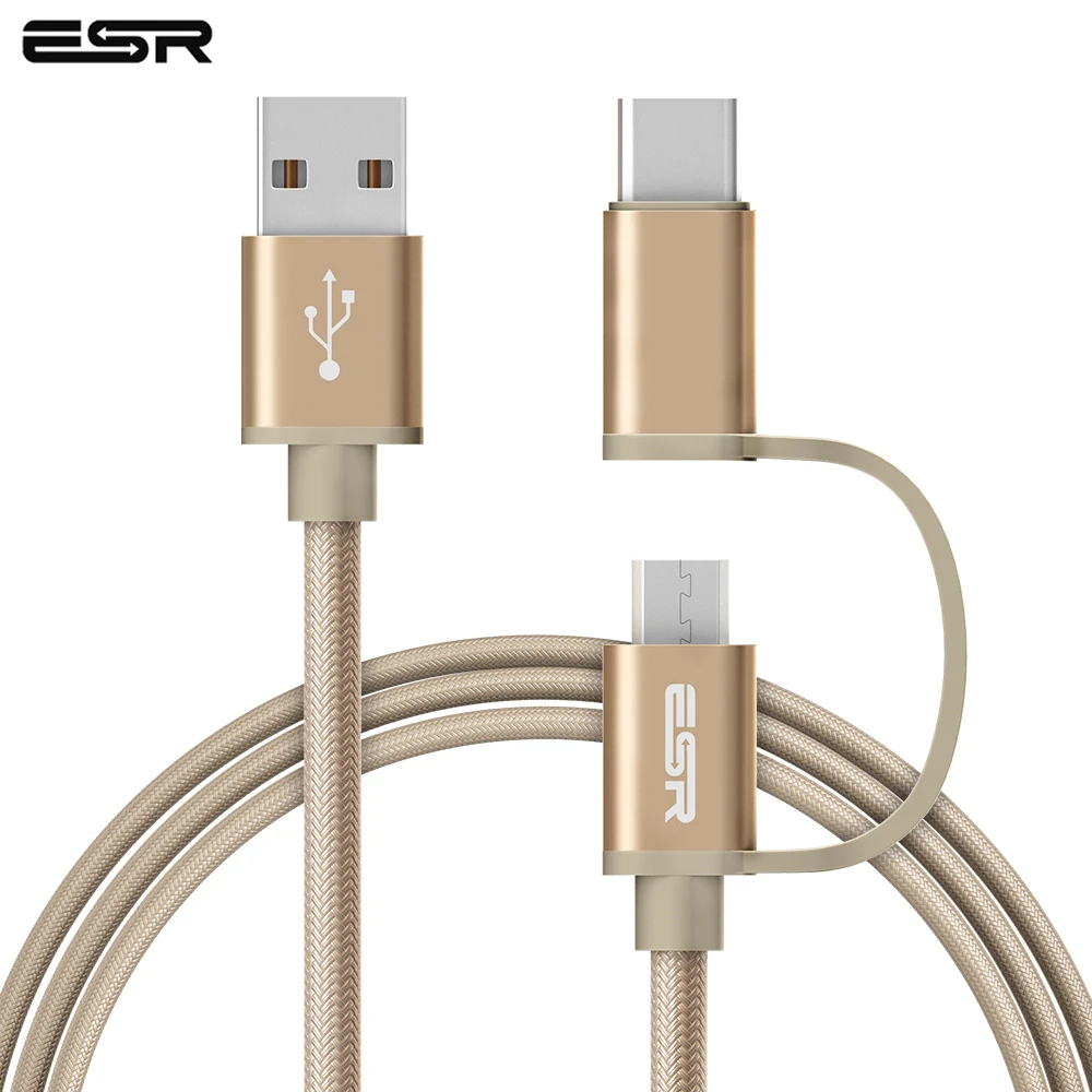 ESR Micro USB для type-c 2 в 1 быстрая зарядка Быстрая зарядка кабель для передачи данных для Android samsung S8 Plus Xiaomi Google Nokia One Plus
