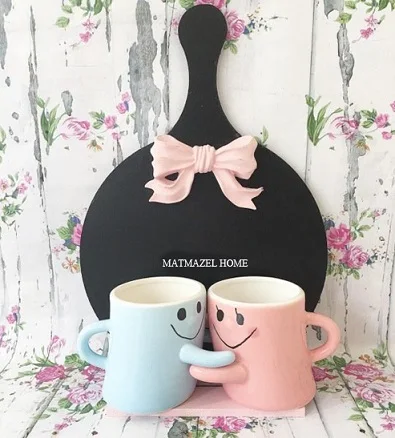 

Wrapped Porcelain Mug Set of 2 Pink & Blue Tea Coffee Wedding Invitation Kitchen Gift Dear Love