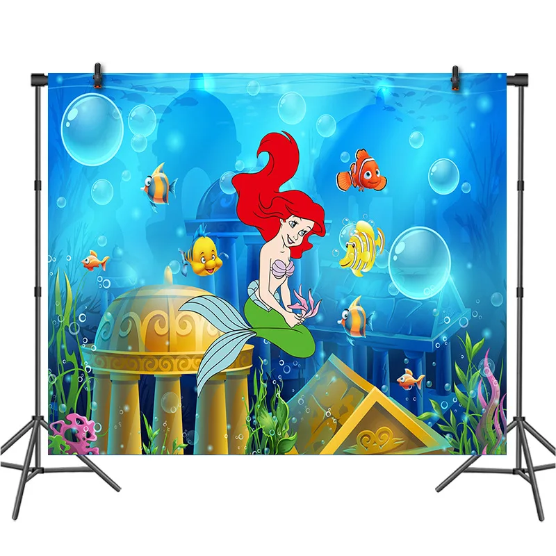 Виниловый фон для фотосъемки с изображением русалки принцессы Ариэль на заказ |