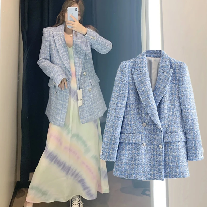 

WESAY JESI Spring New Small Fragrance Ladies Jacket Plaid Double-Breasted Daily Fashion Office Commuting Temperament Ladies Suit