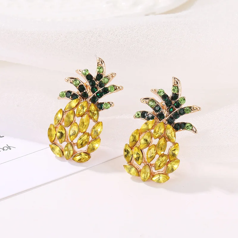 Gold Color Pineapple Crystal Stud Earrings for Women 2019 Hot Sale Boho Rhinestone Statement Earring Fashion Jewelry Bijoux | Украшения и