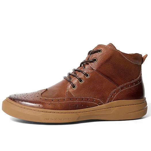 Brown Brogue Короткие ботинки; сезон осень; кожаные ботинки с натуральным лицевым покрытием; броги; Цвет Черный; Мужская обувь из натуральной кожи на плоской подошве; сезон осень; обувь на шнуровке; удобная обувь; цвет коричневый - Цвет: Brown Brogue