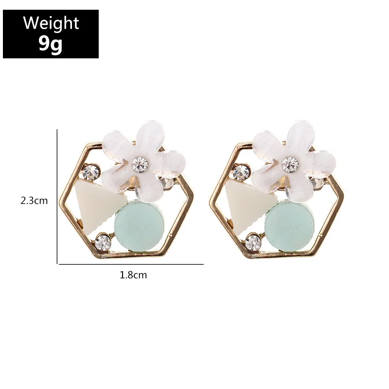 

European Small Fresh Flower Zircon Earrings 2021 Spring Sweet Girls Geometric Resin Floral Stud Earrings Jewelry For Womens