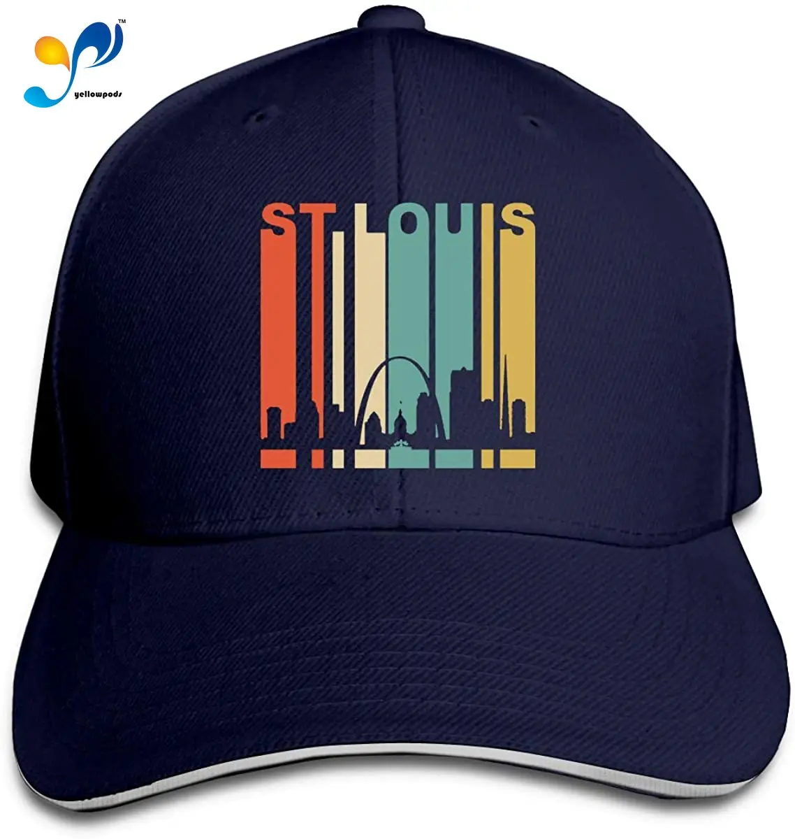 

Retro St. Louis Missouri Downtown Skyline Men Cotton Classic Baseball Cap Adjustable Size