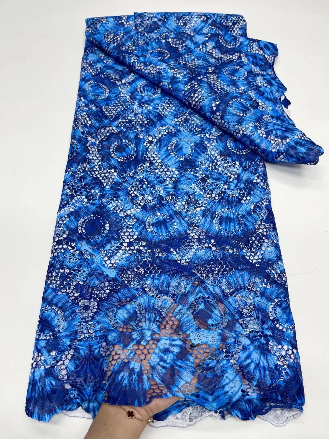 

Blue Guipure Cord sequins Lace Fabric 2021 High Quality African Water Soluble Lace Fabric For Nigerian Wedding Party Dress Sew