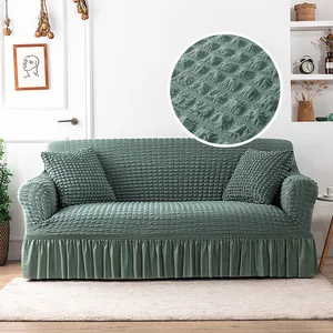 plain stripe pattern sofa cover seersucker skirt sofa cover for living room elastic couch cover sofa slipcover 1234 seater free global shipping