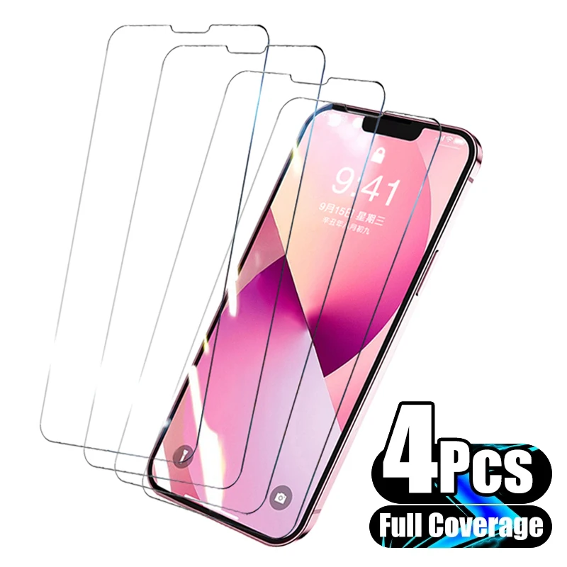 

4PCS Full Cover Protective Glass On the For iPhone 13 Pro Max Glass Screen Protector For iPhone 11 12 13 Pro Mini Tempered Glass