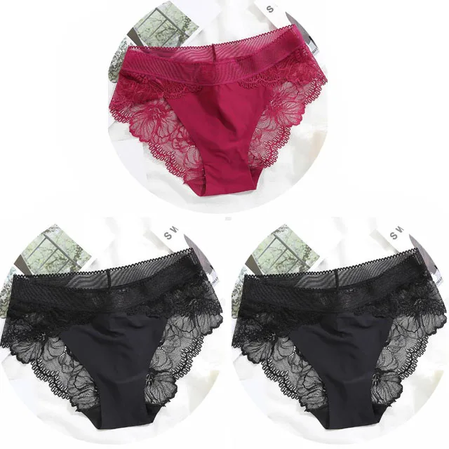 NK01-3PCS Женские трусы больших размеров Женские трусики Комфорт Белье Кружевное белье Трусы Ice Silk выдалбливают сексуальное женское белье calcinha - Цвет: NK01-3PCS
